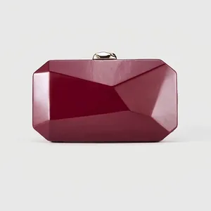 Geometric Faceted Evening Clutch Bag PU Hard Shell Diamond Cut With Chain For Women Party Wedding Prom Elegant Luxury