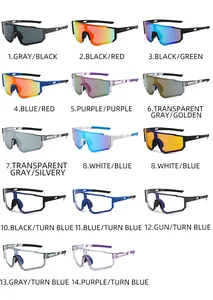 Grid display of sports sunglasses in 14 colors including polarized and photochromic lenses