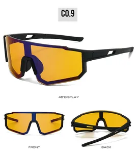 Outdoor sports cycling sunglasses with orange one-piece lens and matte black frame