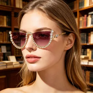 Lunettes De Soleil Sans Monture Strass Pour Femmes Avec Chaîne Étoile Verres Dégradés Protection UV400 Streetwear