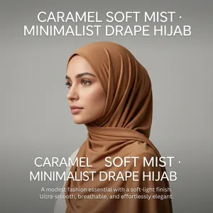 Caramel minimalist ethnic style hijab scarf with breathable soft-light finish and ultra-smooth drape