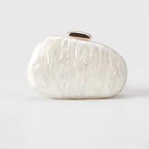 Acrylic Marble Texture Evening Clutch Bag Hard Shell Oval Pebble Shape With Chain Strap For Women Wedding Party