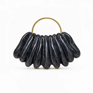 Women Wave Acrylic Evening Bag With Gold Metal Round Handle Marble Pattern Shell Shape Designer Dinner Clutch