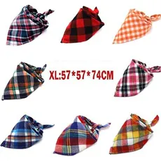 Macro view of XL size plaid pet bandanas in various colors with dimension 57x57x74cm