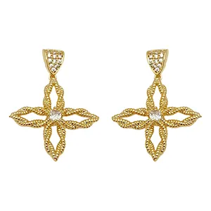 Elegante goldene Blumen-Ohrhänger mit Zirkonia-Kristallen und geflochtener Textur