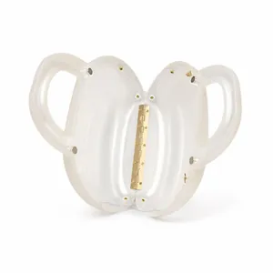 Minimalist clear acrylic evening handbag with a unique heart shape and gold hardware