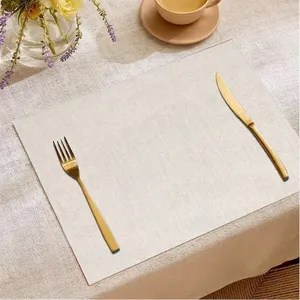 Modern cream linen placemat with woven texture and rectangle shape for table decor
