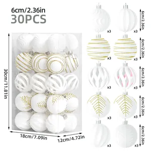 Lot de 30 boules de Noël blanches de 6cm avec diverses textures et boîte en PVC