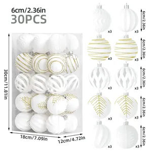 30-piece white and gold velvet Christmas balls set with diverse patterns and textures