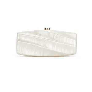 Pochette De Soirée En Acrylique Pour Femme Avec Texture Marbre Nacre Design Géométrique Chaîne En Métal Mariage
