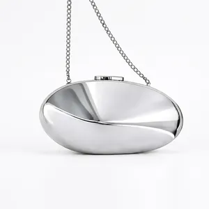 Minimalist Pebble Shape Metallic Hard Shell Evening Clutch Bag With Removable Chain For Women Formal Party Wedding