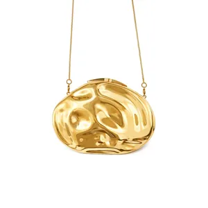 Irregular Pebble Gold Evening Clutch Bag Metallic Mirror Finish Acrylic Party Handbag With Chain Strap For Women