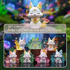 Nine Tailed Fox Figurine Shanhai Resin Blind Box Toy Desktop Ornament Mythical Creature Cartoon Gift Decorative