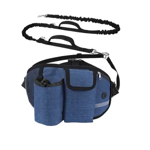 Hands Free Dog Walking Waist Bag Oxford Cloth Reflective Multi Pocket Running Belt With Water Bottle Holder Outdoor Sport