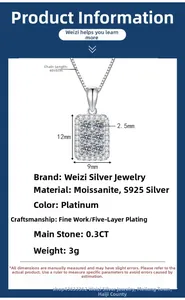 Detail view of S925 silver moissanite necklace showing 12x9mm pendant dimensions