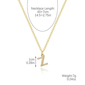 Gold letter Z pendant necklace with sparkling cubic zirconia and 40+7cm adjustable chain