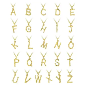 26 English alphabet pendants in gold bamboo style texture on minimalist link chains