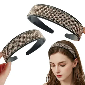 Full Rhinestone Headband Crystal Anti-slip Hair Band With Teeth Checkered Striped Fashion Hair Accessories For Women