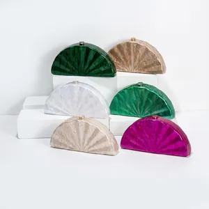 Acrylic Resin Evening Clutch Bag Semi Circular Fan Shaped Marble Texture Pearlescent Wedding Party Dinner For Women