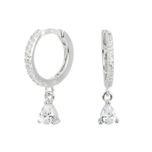 Elegant S925 sterling silver teardrop earrings with shimmering pear cut diamonds on white background