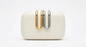 Elegant Women Evening Clutch Bag PU Leather With Double Metal Ring Buckle Interlocking Clasp Party Wedding Banquet Bag