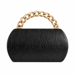 Chic black snake-embossed PU leather evening clutch with chunky gold chain handle