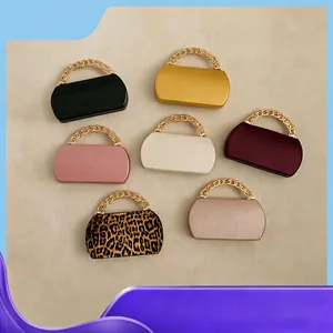 Elegant Evening Clutch Bag PU Leather Oval Handbag With Thick Gold Chain Handle Crossbody Party Shoulder Purse For Women