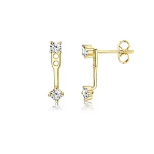 Fashion Copper Geometric Front Back Jacket Stud Earrings With 925 Sterling Silver Earring Post Gold Silver Rhinestone Earrings For Women