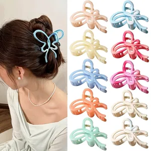 French Butterfly Hair Claw Clip Large Dopamine Gradient Lacquered Plastic Shark Clip Elegant Hair Accessory For Women Jewelry