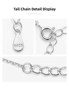 Detail view of S925 sterling silver extender chain with teardrop tag and spring clasp
