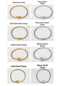 Comparison of gold and silver snake chain bracelets with heart, crown, and shell clasps