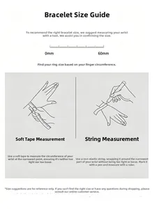 Sizing guide showing wrist measurement methods for stainless steel snake bone bracelet