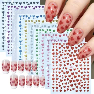 Heart Shape 3D Nail Stickers Glitter Sparkle Self Adhesive Manicure Decoration Valentines Day Novelty