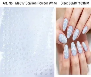 Iridescent white heart nail stickers Me017 with glitter finish for Valentine's Day