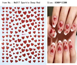 Detail of glitter red heart nail stickers Me017 showing 80x103mm sheet and DIY effect