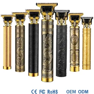 Electric Hair Clipper Metal Body T-Blade Trimmer USB Rechargeable Cordless Men Grooming Vintage Dragon Buddha Carving