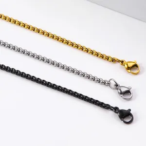 Minimalist stainless steel box chain necklaces in gold, silver and black with lobster clasp