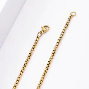 Polished gold stainless steel box chain necklace for women with secure lobster clasp