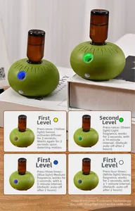Green waterless aromatherapy diffuser showing four timer modes and motion sensor settings