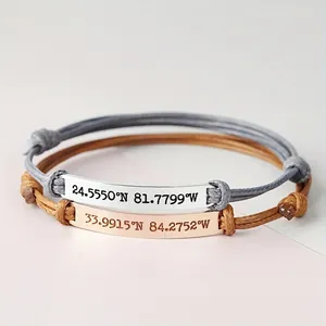 Minimalist Woven Rope Bracelets With Curved Mirror Polished Stainless Steel Bar Adjustable Trendy Hand Jewelry For Unisex