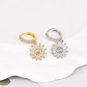 Sunflower drop earrings with sparkling crystals in gold and silver finishes