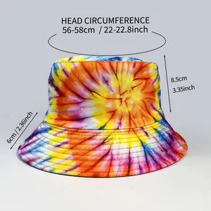 Cappello bucket tie-dye colorato con guida alle taglie per testa da 56-58cm