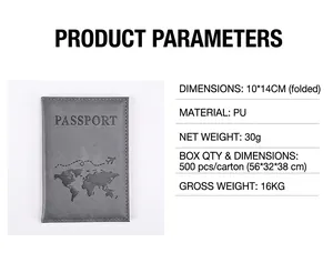 Detail view of a 10x14cm PU leather passport holder featuring embossed world map design