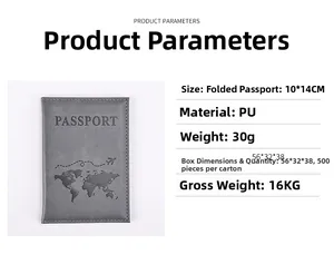 Detail view of a 10x14cm PU leather passport holder featuring embossed world map design