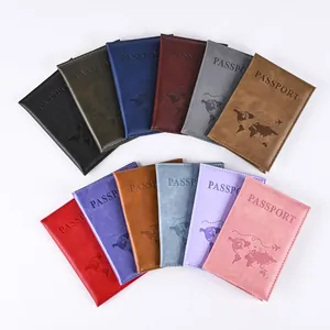 PU Leather Passport Holder RFID Blocking World Map Design Slim Travel Wallet Cover For Men Women Travel Document Protector