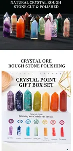 Polished natural crystal hexagonal prisms gift set with chakra healing guide card