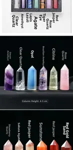Set of natural crystal hexagonal prisms in various stones including white crystal and quartz