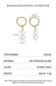 Paramètres de taille détaillés pour créoles en argent 925 avec perles blanches