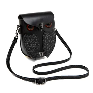 Sac à bandoulière hibou rétro steampunk en cuir PU noir avec rivets métalliques décoratifs