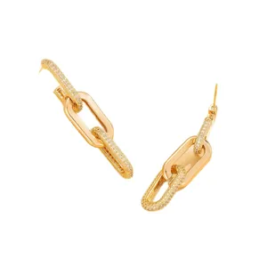 Elegant gold chain link earrings with micro-paved crystals in a modern European style